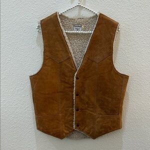 Vintage Suede Leather Shearling Vest Size Medium